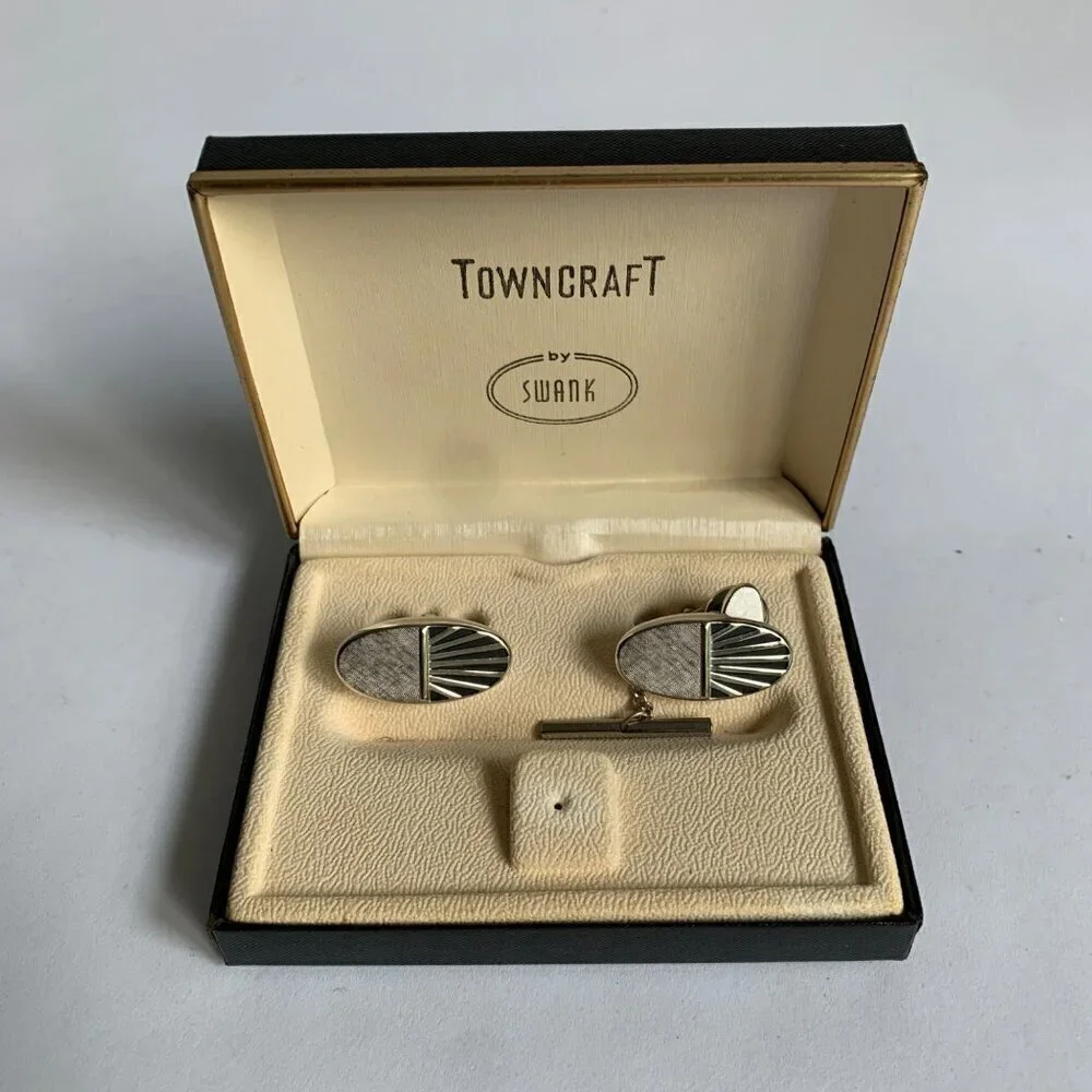 Towncraft by Swank Vintage Cufflinks and Tie Clip In Box